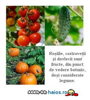 Rosia, castravetele si dovleacul sunt fructe, din punct de vedere botanic, desi sunt considerate legume si sunt consumate ca...